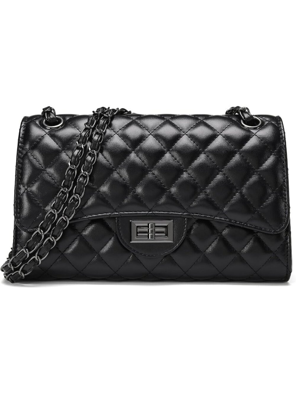 Womens Black Quilted Leather Satchel Chain Strap Crossbody Shoulder Bag